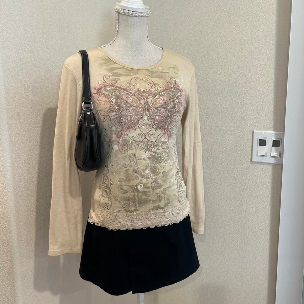 FANG cream and pink long sleeve top. Size large